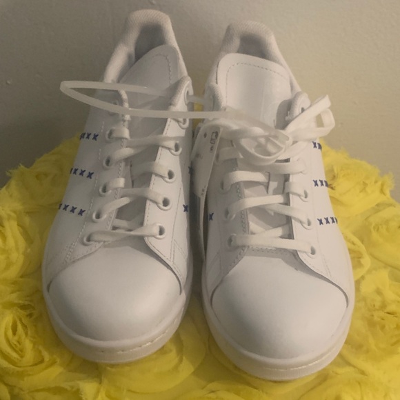 White and Blue Women's Sneakers - Picture 1 of 5